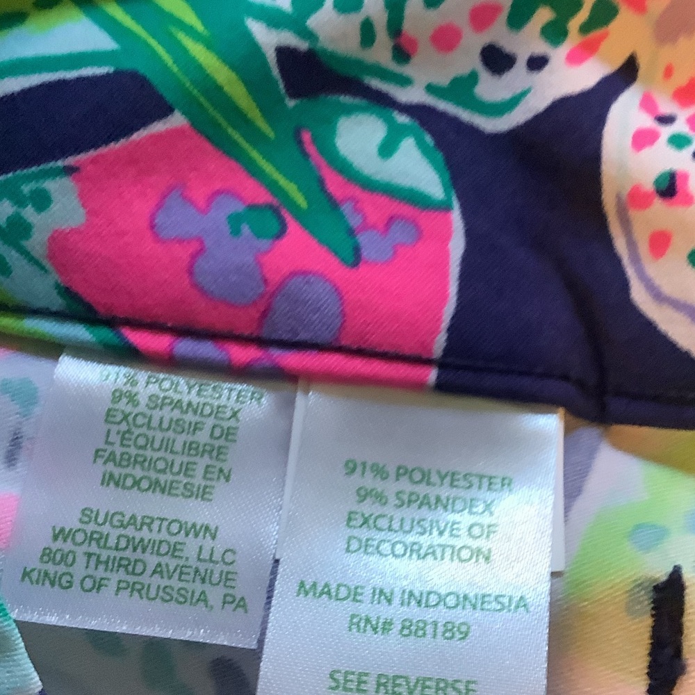 Lilly Pulitzer Navy and Pink Floral Leggings Fairway Performance, sway this way, - Picture 10 of 10